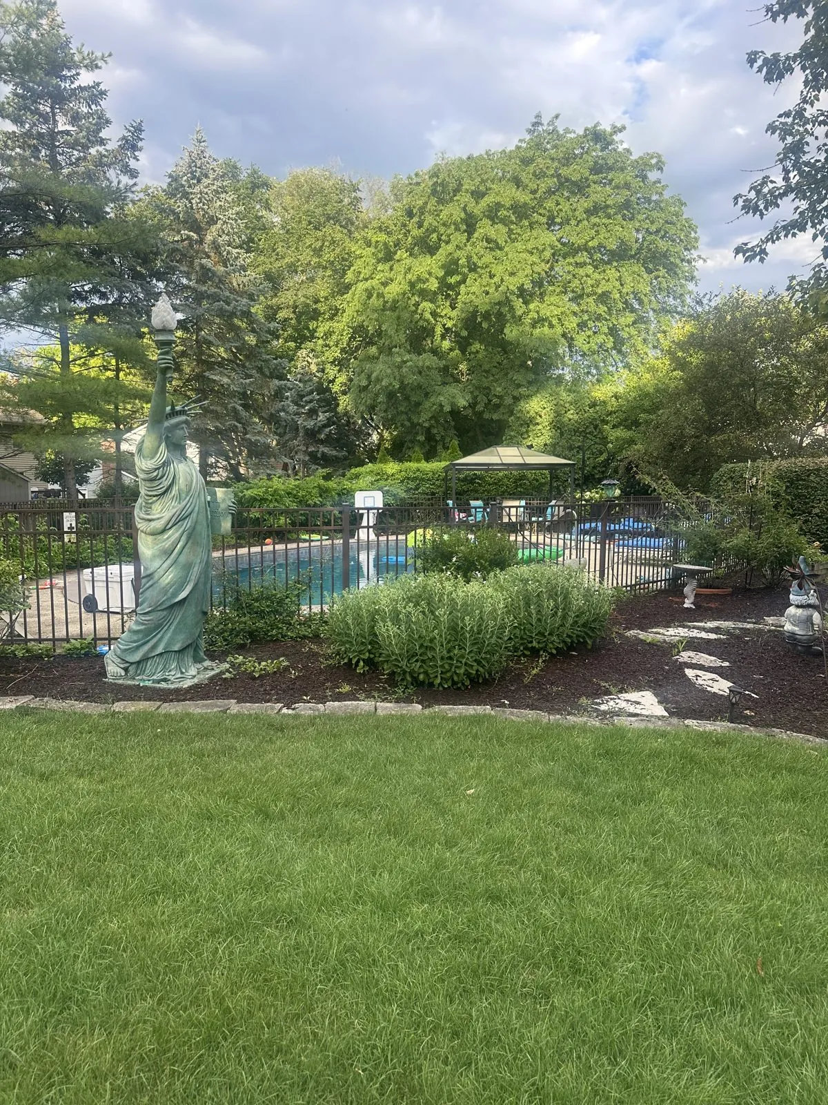Manicured lawn and landscaped garden beds
